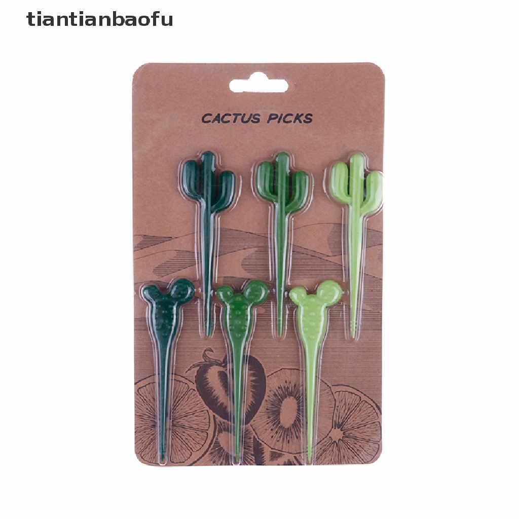 [tiantianbaofu] 6pcs/pack Cactus Fruit Forks Dessert Forks Toothpick Kids Tableware Food Picks Boutique