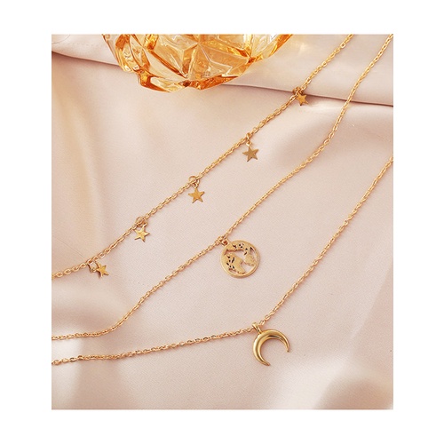 LRC Kalung Fashion Moon Alloy Star And Moon Map Multilayer Necklace P2510X