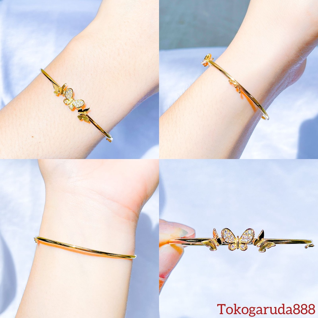 Gelang oval anak dan dewasa emas asli kadar 700 70 16k mariposa mari-posa tangan kupu2 permata gold korea bangle 3 tiga gram gr g bulat kupu