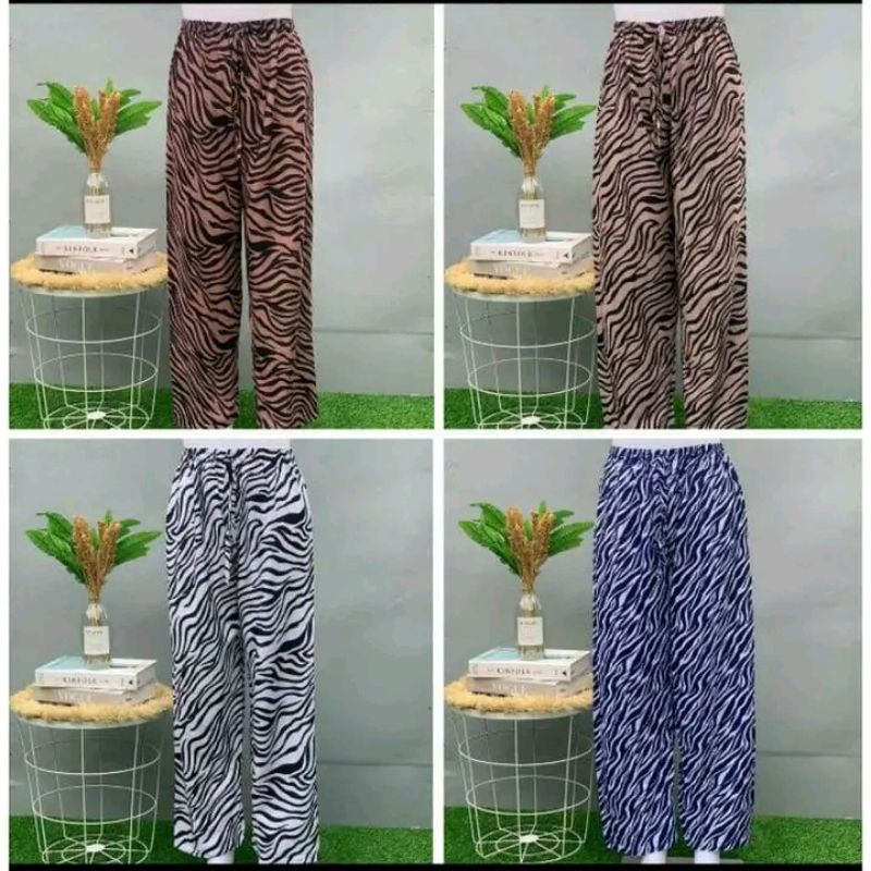 Kulot Motif Zebra Tali Serut#Celana Panjang Wanita#Cod#free Ongkir