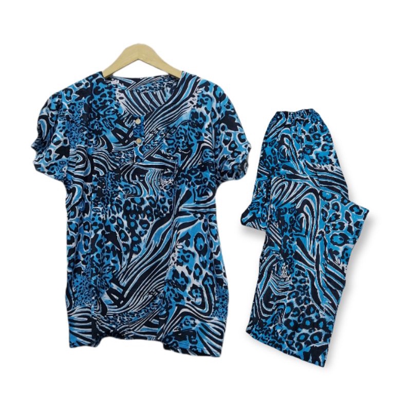 One Set Leopard lengan pendek Katun Rayon