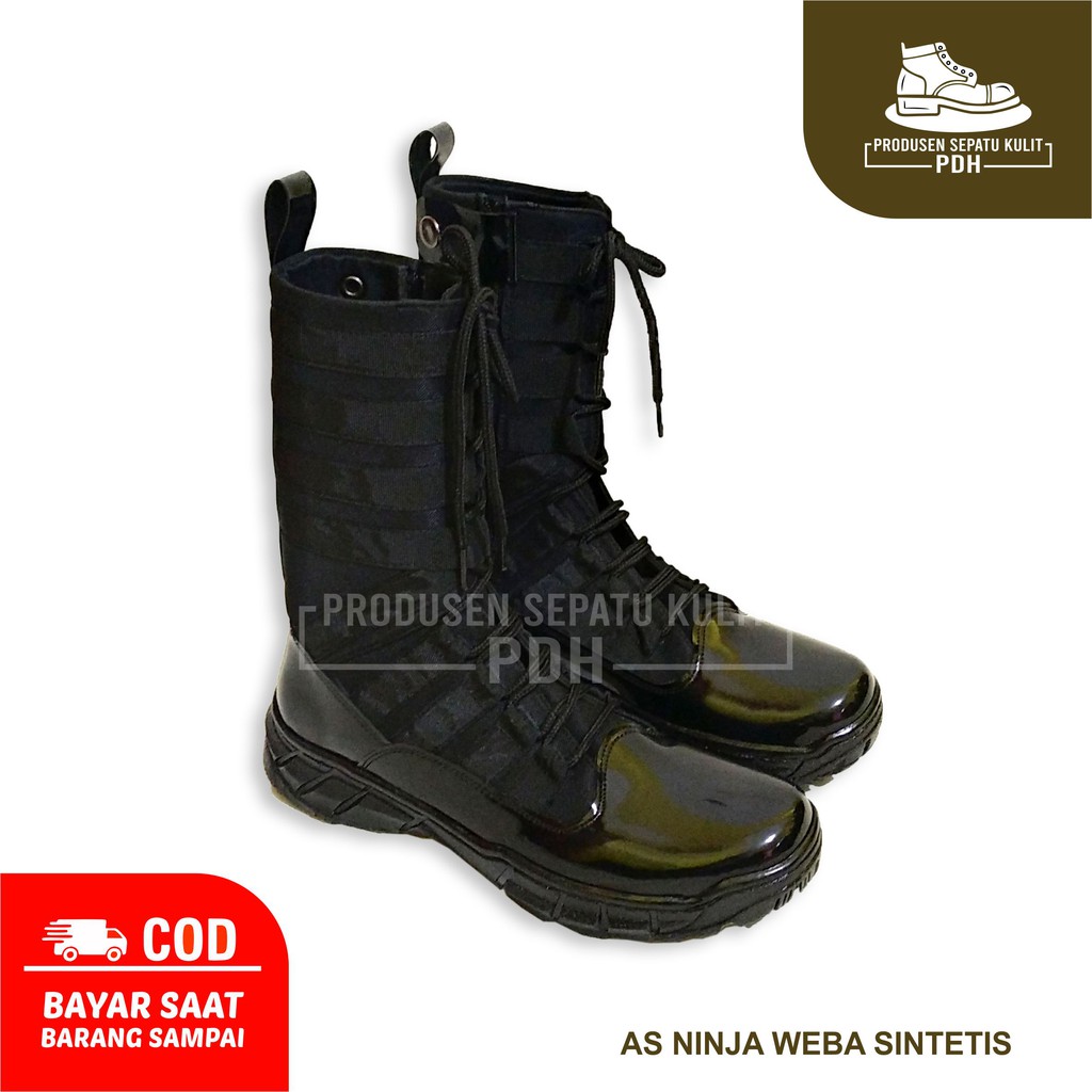 SEPATU PDL NINJA WEBA SINTETIS KULIT PDL SATPAM KANVAS MENGKILAP KILAP TALI RESLETING SECURITY TNI POLRI