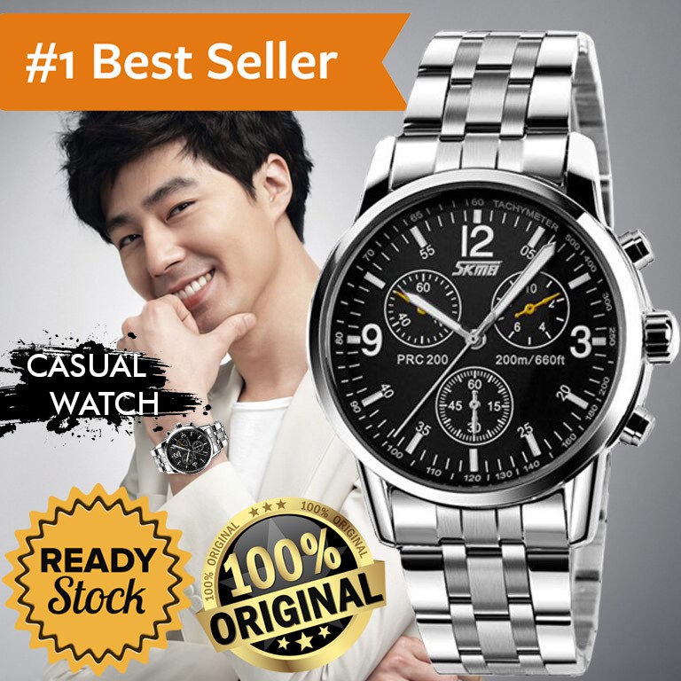 SKMEI Jam Tangan Pria Anti Air Terbaru Analog Chrono Tali Rantai Rante Besi Keren