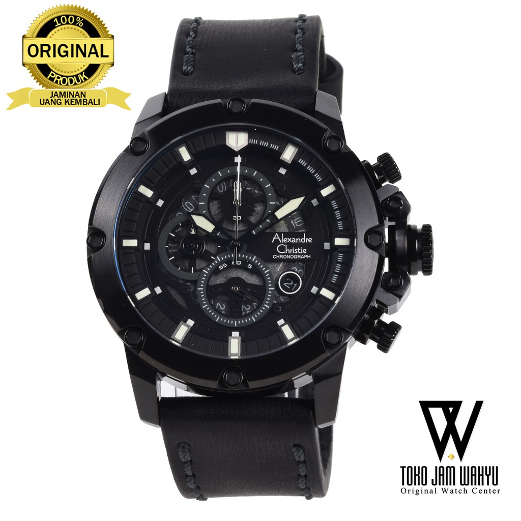 Alexandre Christie 6564 MCLIPBA Jam Tangan Pria - Black - Leather Strap