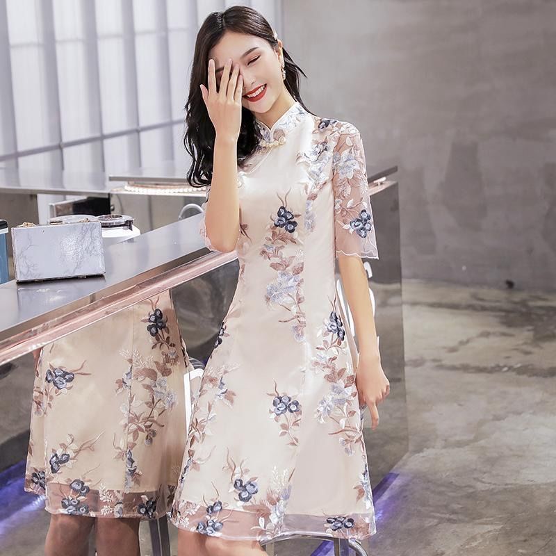 Improved cheongsam style dress 2021 new summer fashion big flower daily Chinese style young girl
