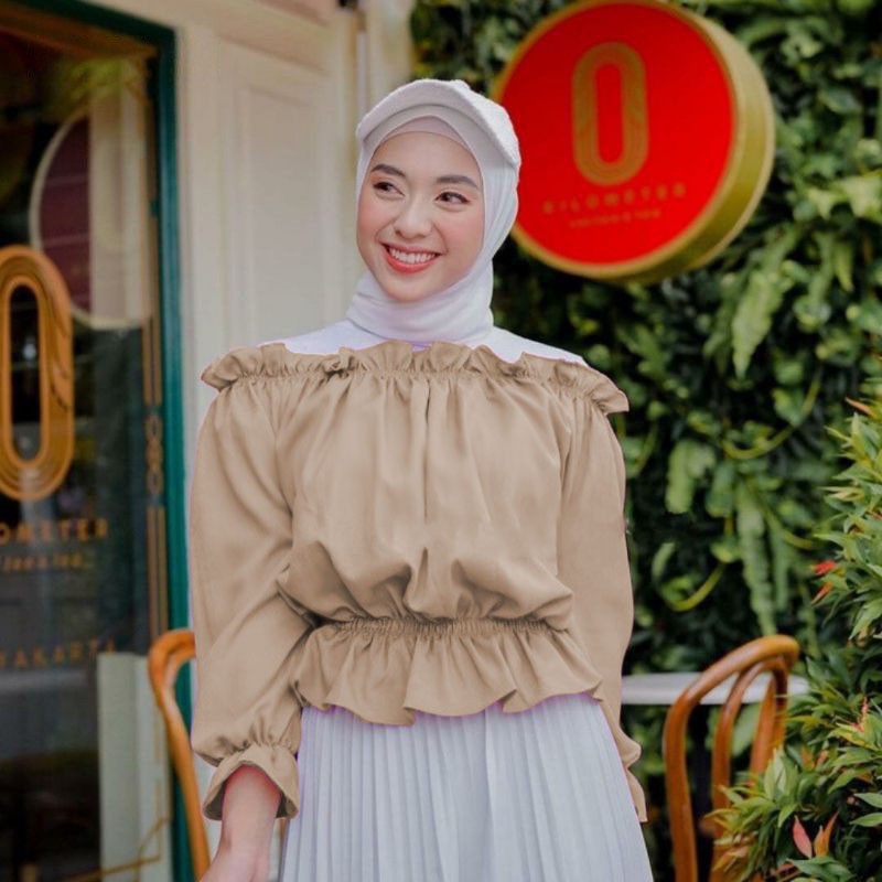 MIRABEL TOP BLOUSE OFF SHOULDER CINO CROPTY TOP SABRINA HITS SELEBGRAM FASHION WANITA