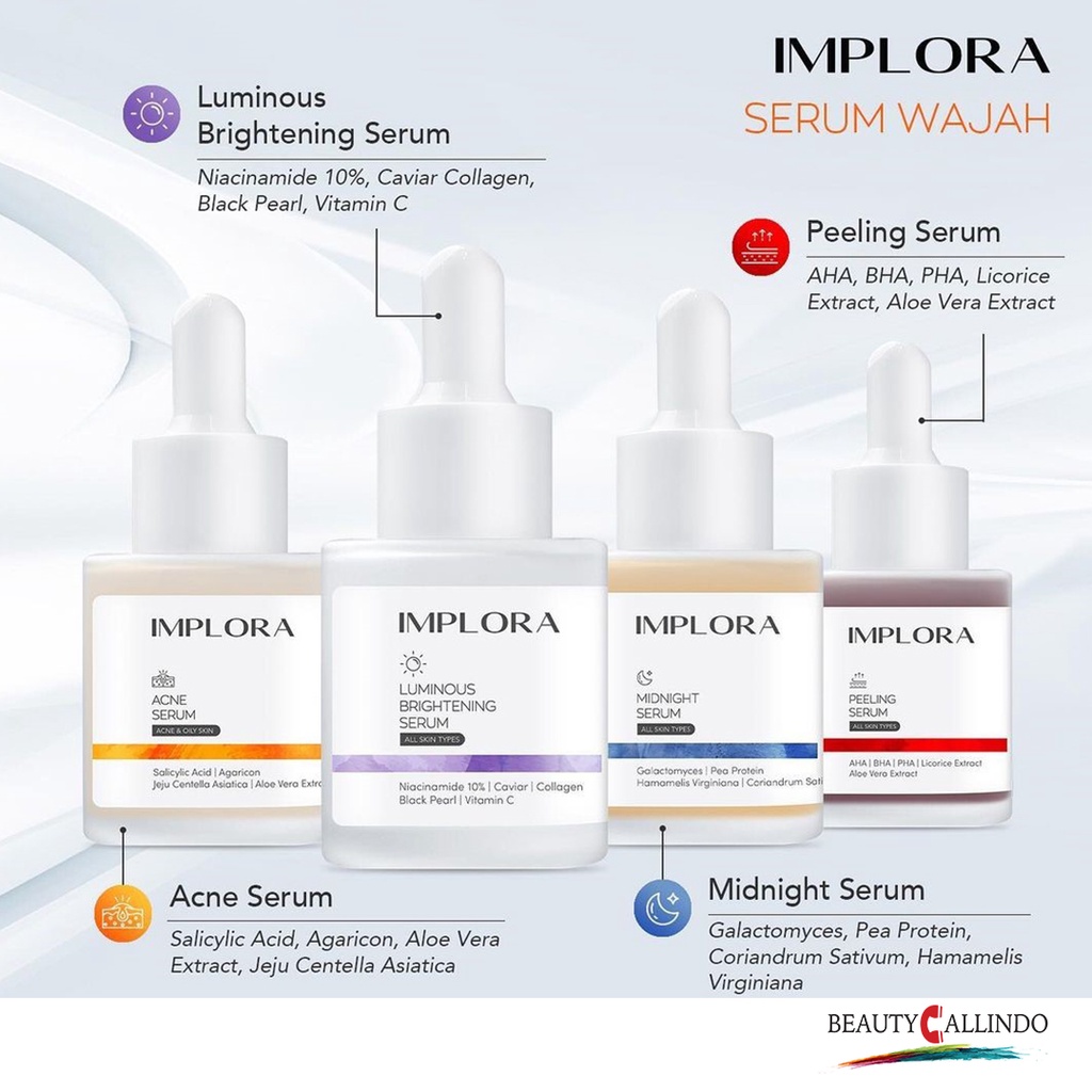 Implora Face Serum Acne Serum Anti Jerawat | Luminous | Midnight | Peeling AHA BHA PHA | Hydrating Serum