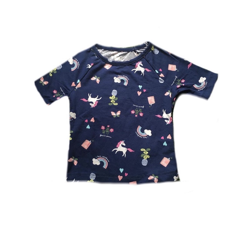 Carters Tee Navy Unicorn Flower Kaos Motif Anak Perempuan