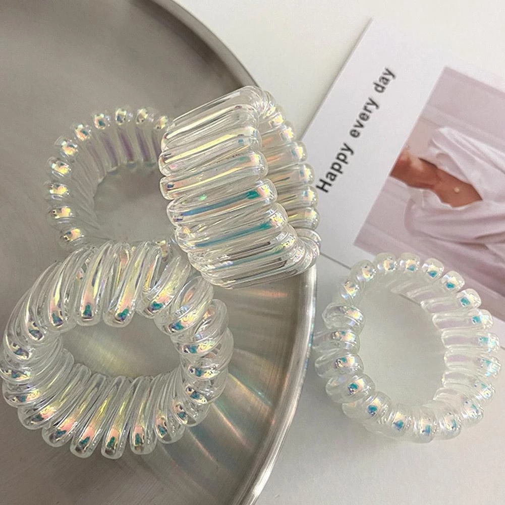 Korean INS Mermaid Phone Line Hair Ties Rope / Fashion Wide-brimmed Telephone Line Hair Ring / Women Elastic Rubber Hair bands / Girls Seamless Head Rope Bracelet Hair Accessories