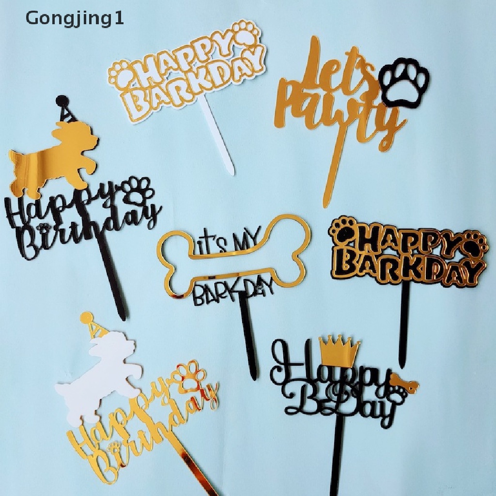 Gongjing1 Topper Kue Ulang Tahun Motif Print Anjing Bahan Akrilik