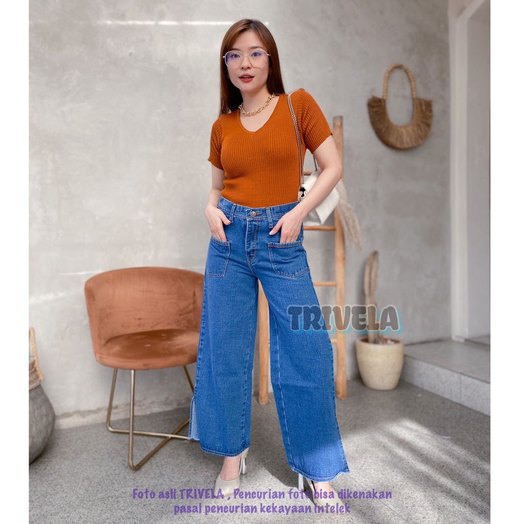 TRIVELA - KULOT JEANS ZOYA / KULOT JEANS KANTONG / KULOT JEANS BELAH