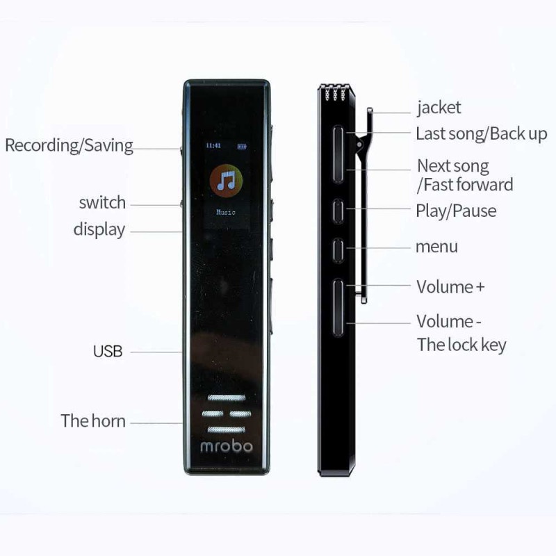 Digital Voice Recorder 16GB Perekam Suara Audio USB Recharge 230mAh