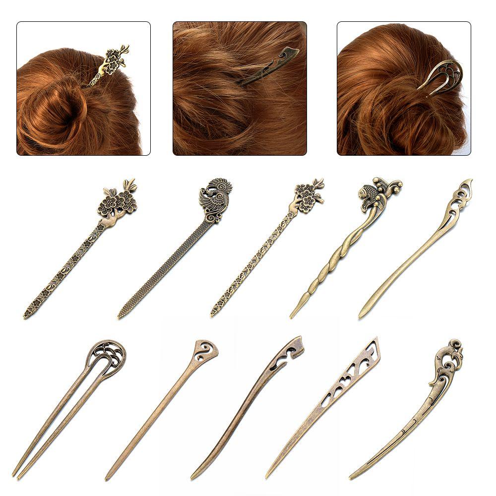 Nanas Vintage Rambut Stik Wanita Melengkung Vintage Metalik Styling Tools Hair Fork Bronze Jepit Rambut