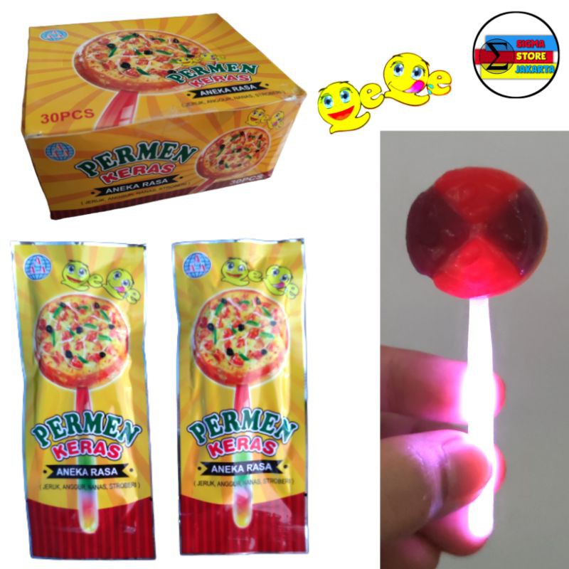 Permen Lolipop Jadul Lightstick Pizza Bulat - Permen Lollipop Pizza Bulat Aneka Rasa Buah