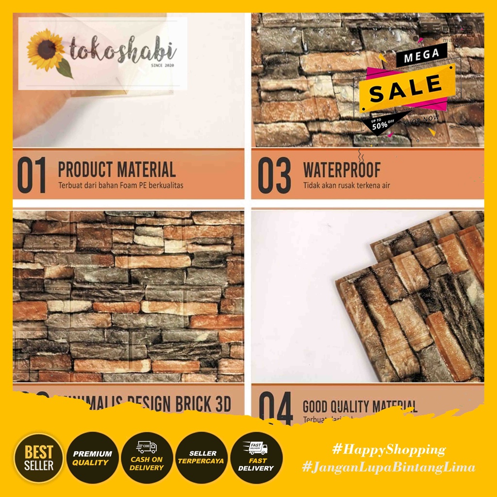 Wallfoam Sticker 3D Modern Foam Wallpaper Dinding Karakter Motif Batu Alam-6