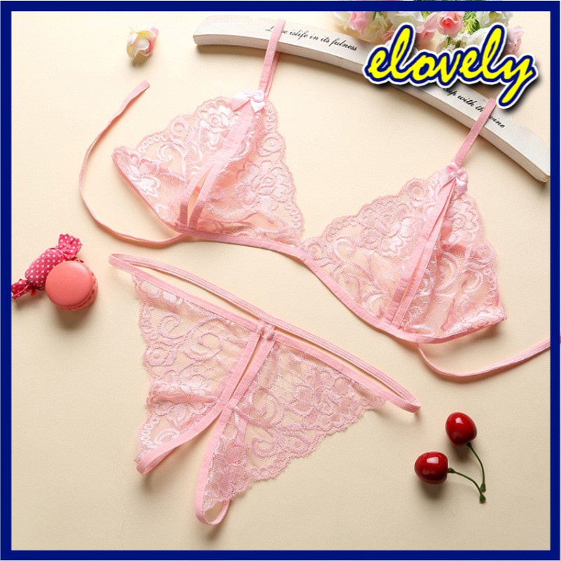 Elovely Lingerie Sexy Longnight Korea Fashion Set Bra Lingerie G-String Bahan Lace Women Import Bra Cd | 3001-pink