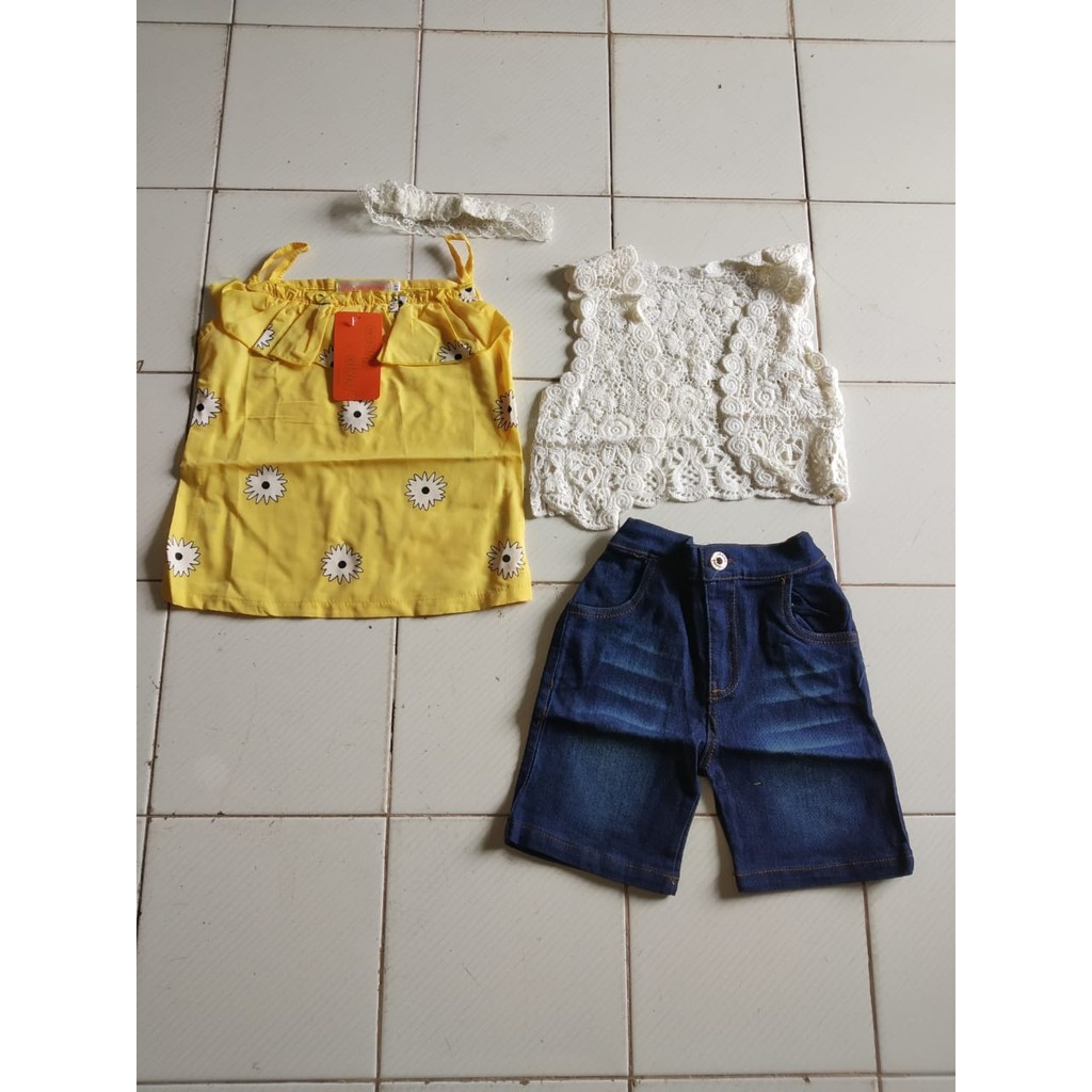 CE 02 4in1 setelan jeans anak vest + hairband Cool Elves