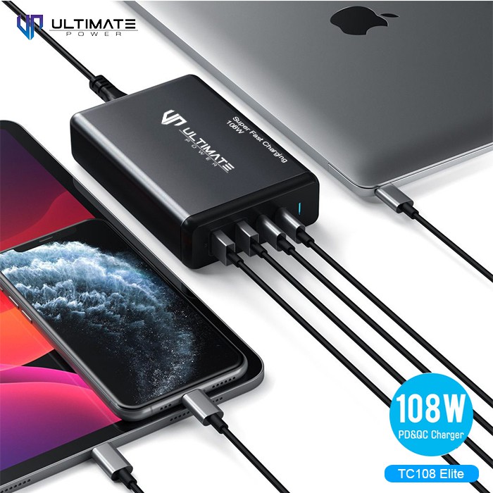 Adapter 108W Dual USB-C PD + QC 3.0 TC108 Elite Super fast Ultimate Power