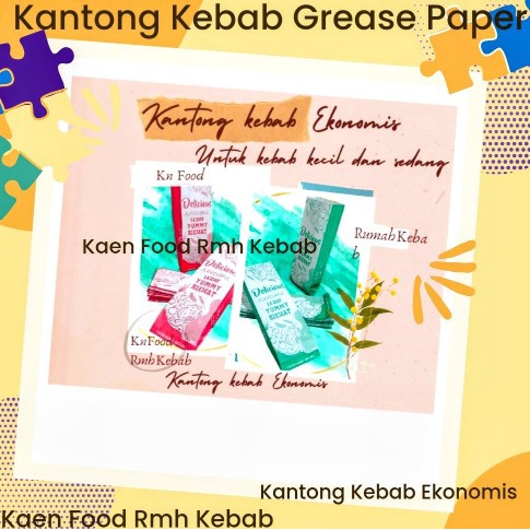 

Kantong Kebab Ekonomis foodgrade – Merah/hijau bahan kertas greaseproof 50lembar