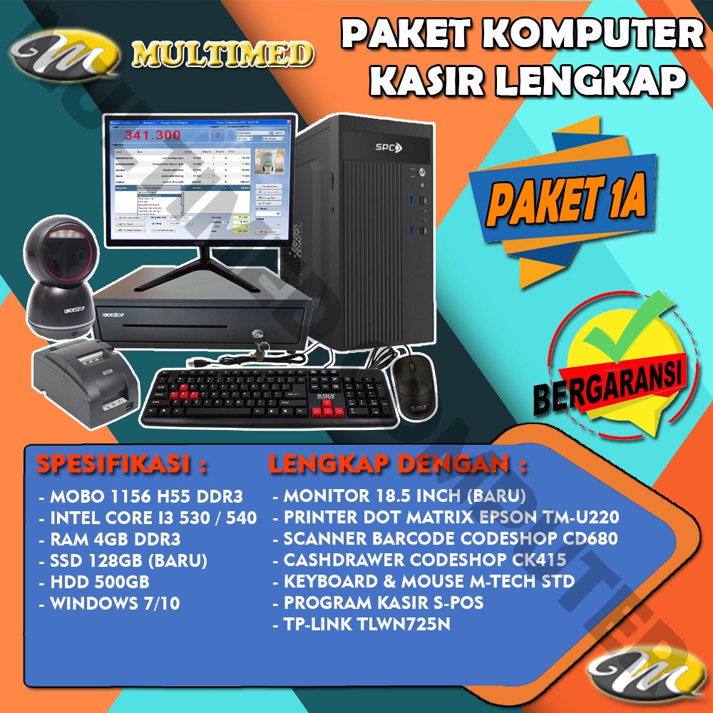 PAKET PC KASIR / KOMPUTER KASIR SIAP PAKAI LENGKAP DENGAN PROGRAM POS