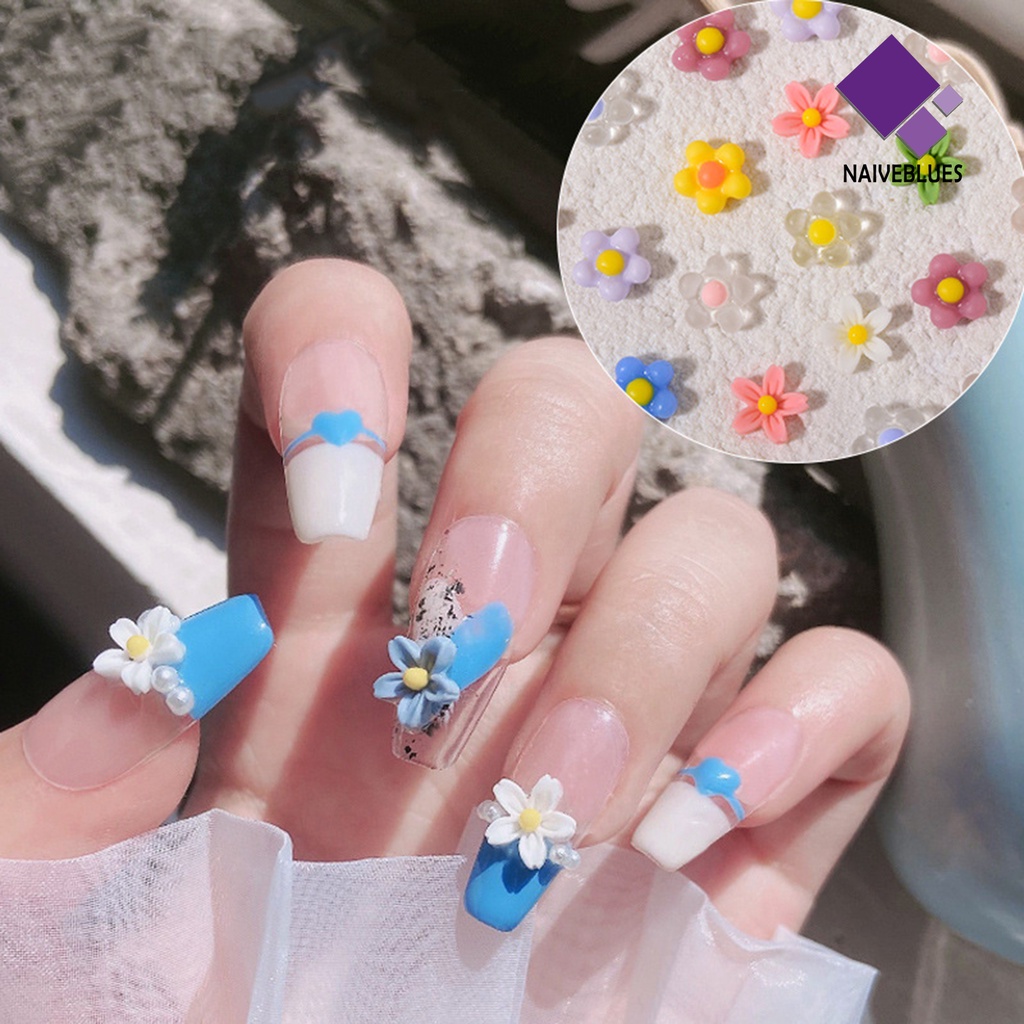 Naiveblue &gt; 50Pcs / Set Hiasan Kuku 3D Bentuk Bunga Mini Bahan Resin Anti Air Untuk Nail Art / Manicure Charms