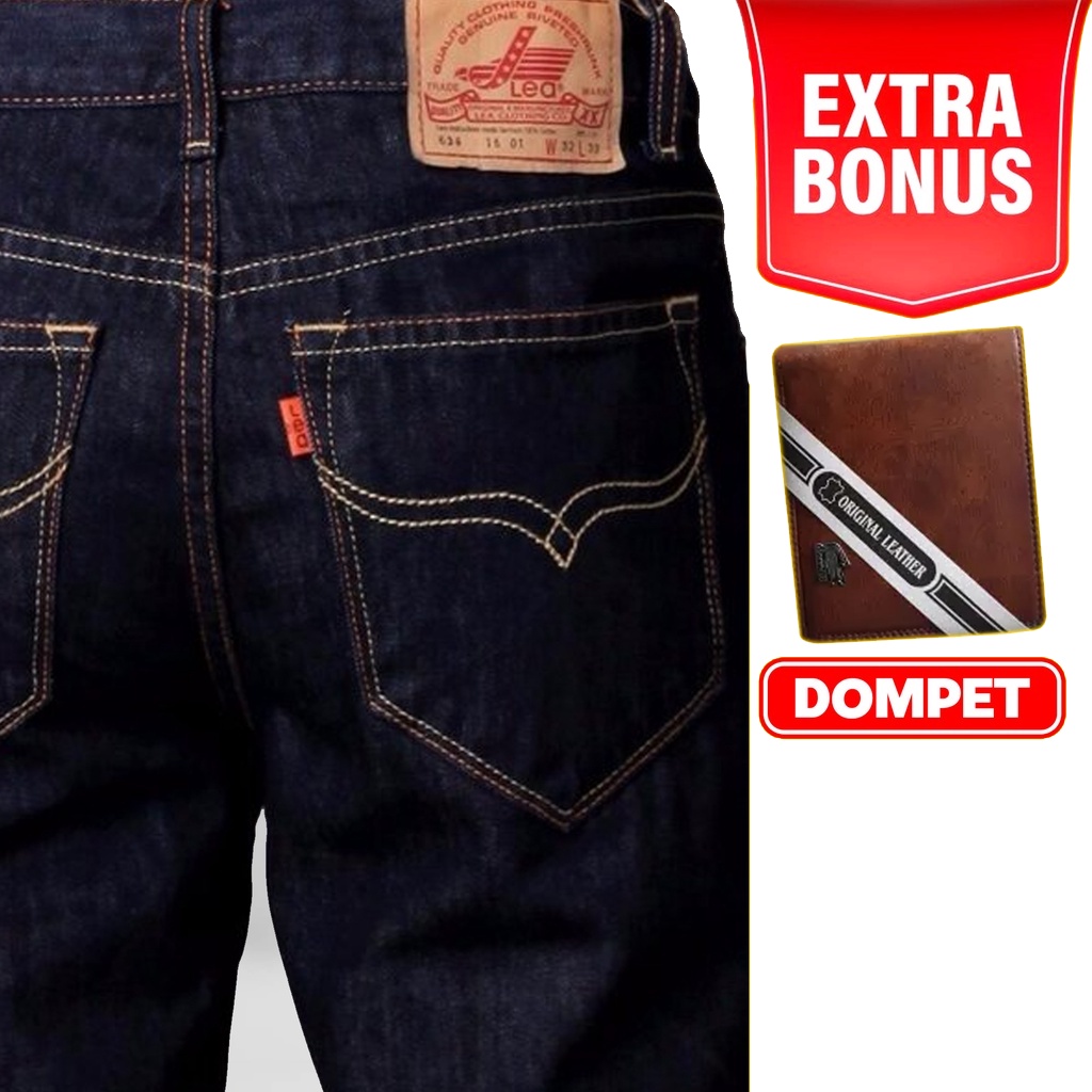 Celana jeans lea standart reguler fit Hitam garment, Biru muda, Biru classic , Hitam Pekat 28 s/d 38