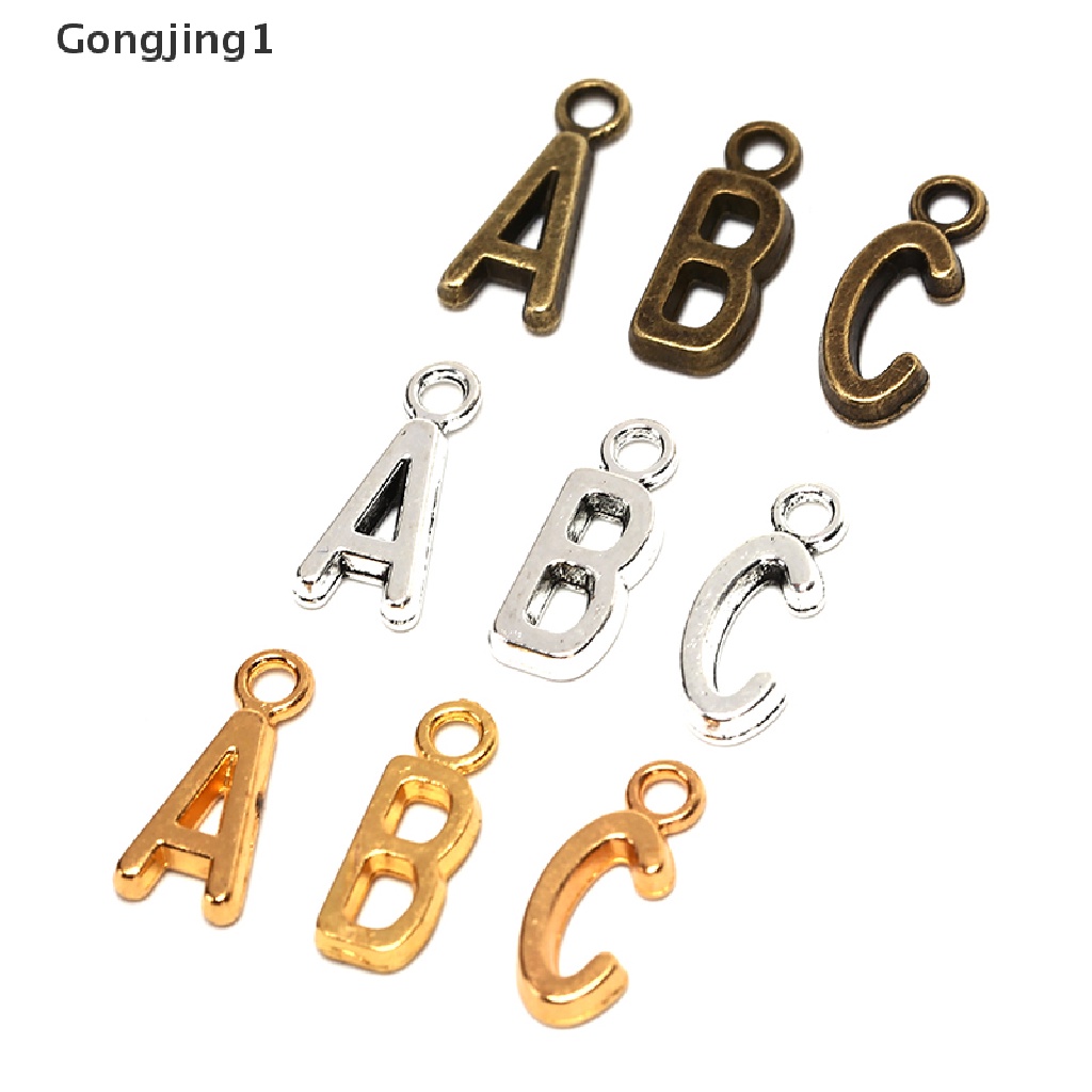 Gongjing1 26Pcs Liontin Huruf Alfabet A-Z Warna Silver / Gold Untuk DIY Perhiasan Charms