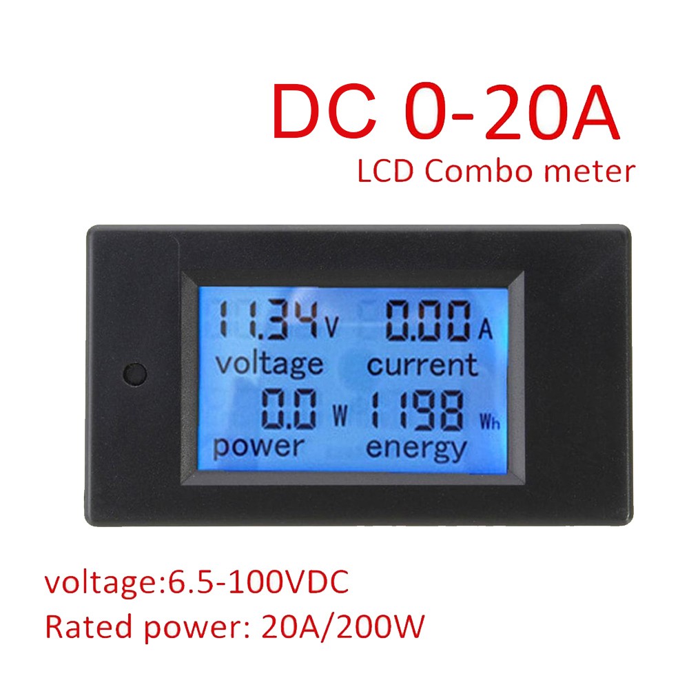 Voltmeter Amperemeter Watt meter Energy meter 4in1 DC 20A 6.5-100V