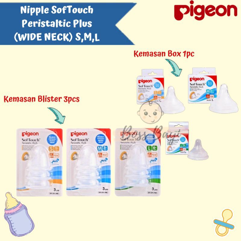 PIGEON Dot Bayi Nipple Soft Touch Peristaltic Plus Wide Neck kemasan box 1pc/blister 3pc