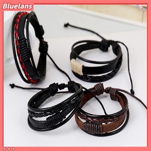 Bluelans Unisex Vintage Retro Multilayer Braided Faux Leather Wristband Bracelet Bangle