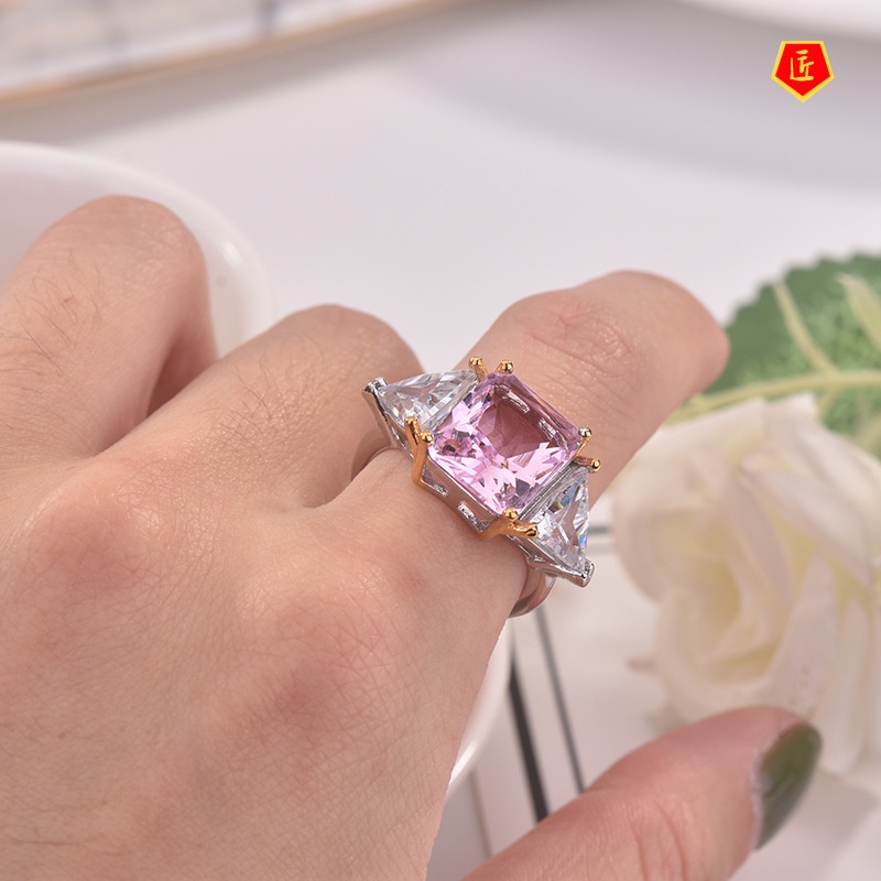 [Ready Stock]Elegant Fashion Square Pink Diamond Ring