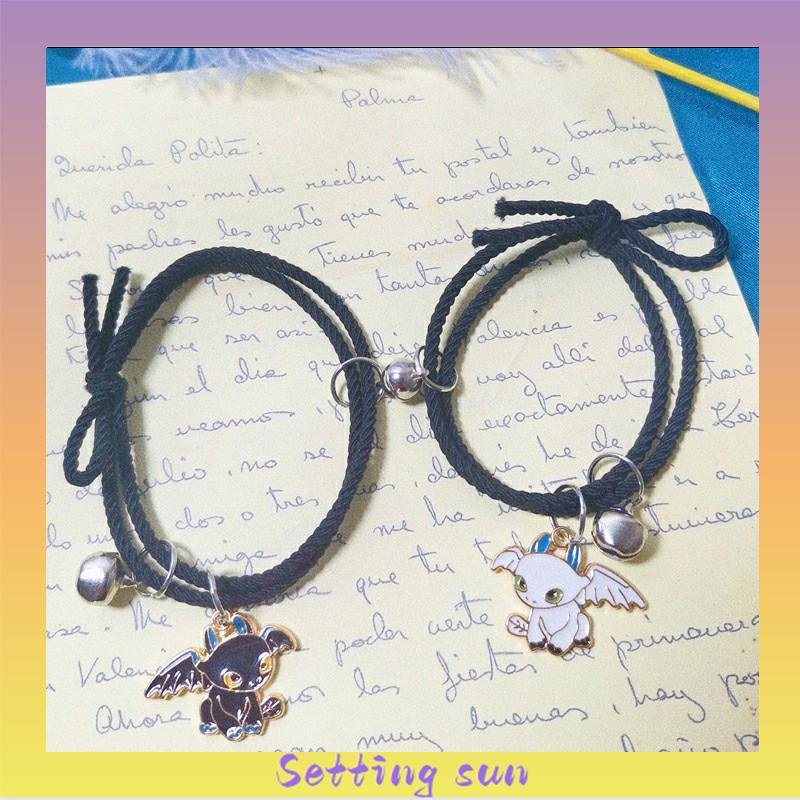 2 Pcs Fashion Magnet Gelang Hitam Dan Putih Toothless Beberapa Gelang Wanita Pria Pasangan Hadiah Perhiasan Aksesoris TN