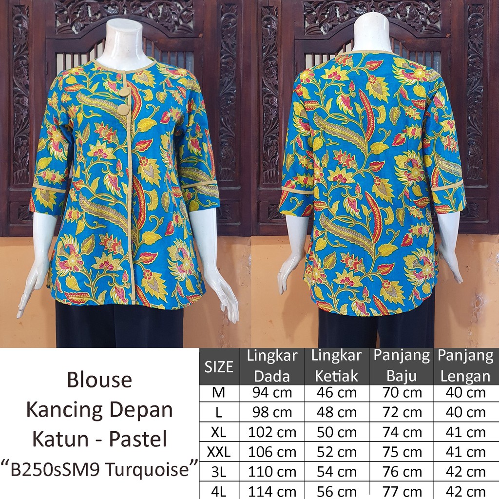NEW Atasan Blouse Batik MOSA Blus Wanita Lengan Pendek 3/4 Kancing Depan. Motif Batik Pekalongan -250-6