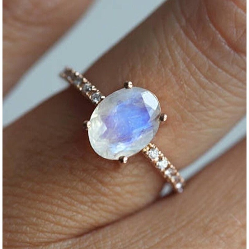 Cincin Zircon Opal Bulat Warna Rose Gold Untuk Wanita