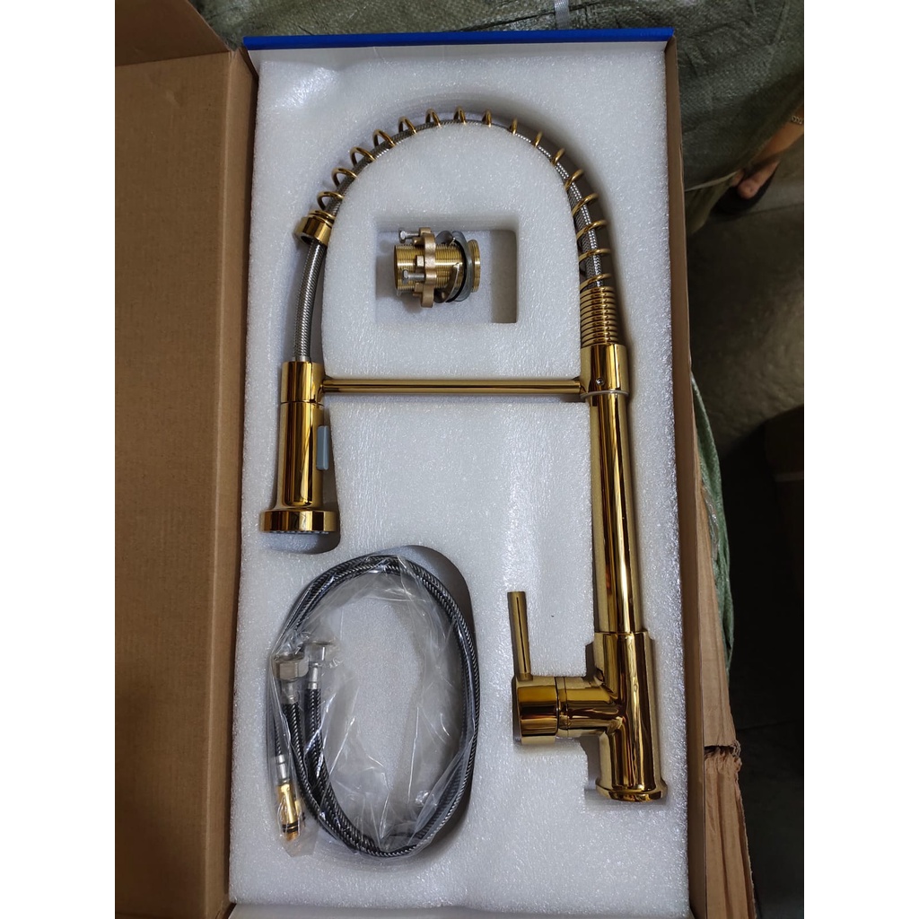 Kran Sink Tarik panas dingin Kuningan GOLD 50G-Keran air angsa dapur wastafel cuci piring fleksibel 360 mixer hotel apartemen antik emas