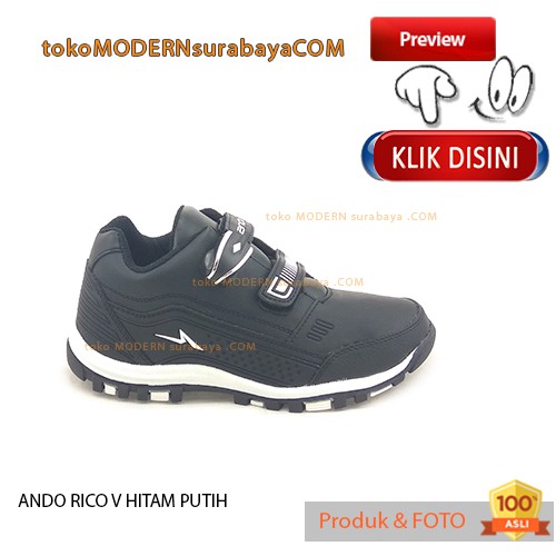 ANDO RICO V HITAM PUTIH Sepatu Sekolah Anak Magnet sneakers