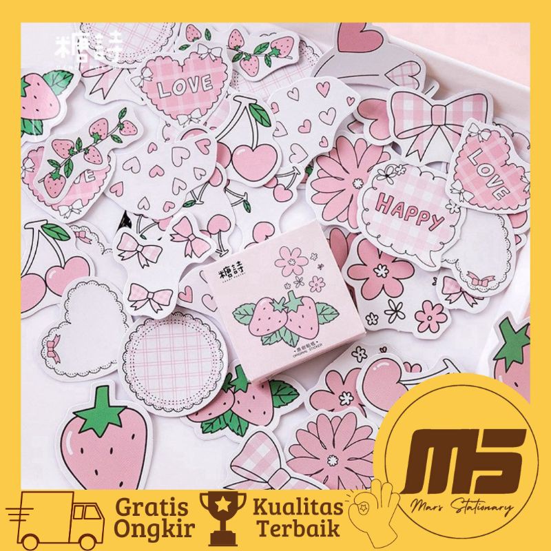 

[ 45 PCS ] Sticker Kawai Pinky Strawberry Cute | Stiker Stroberi Untuk Scrapbook Jurnal Diary DIY