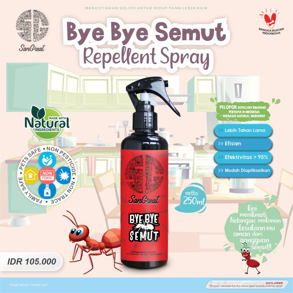 Semprotan semut pengusir semut racun semut alami natural non pestisida, SanGreat Bye Bye Semut spray 250 ml- pembasmi semut