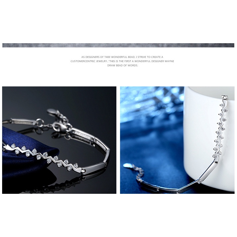 Gelang Bahan Stainless Steel Lapis Silver Aksen Berlian Untuk Wanita
