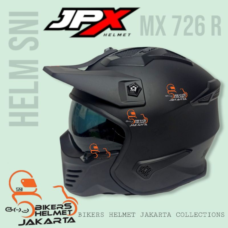 JPX HELM MX X726R SOLID BLACK DOFF CROSSOVER FULL FACE TRAIL