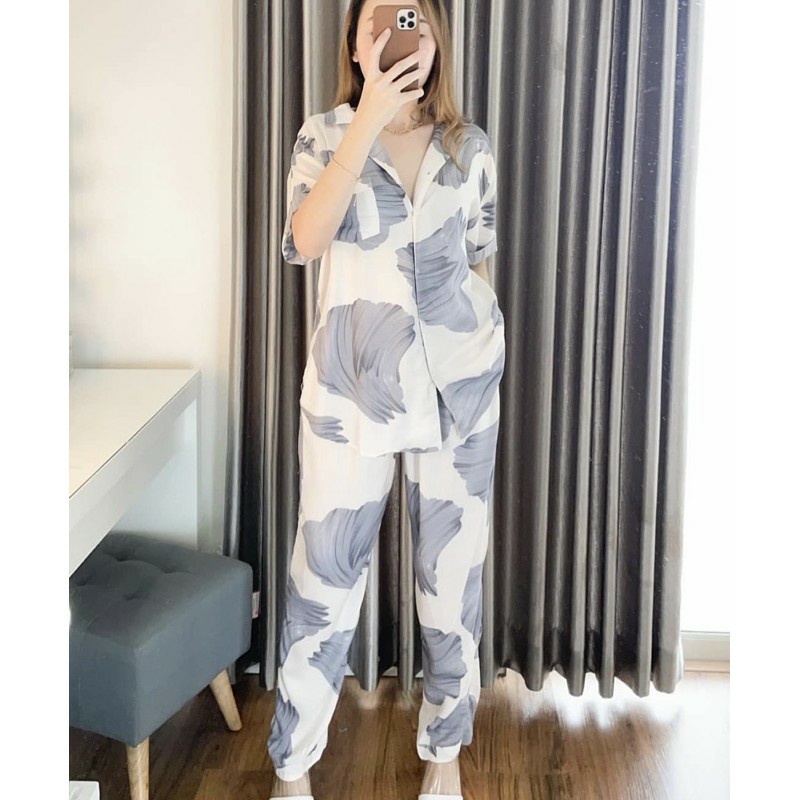 DAILY SET RAYON tiedye- HOMEY SET FIT Xl - PAJAMA SET RAYON -  PIYAMA RAYON-oyster white