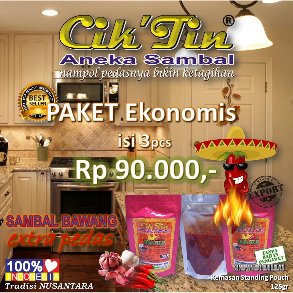 

SAMBAL BAWANG Extra Pedas - Cik'Tin PAKET Ekonomis Isi 3pcs