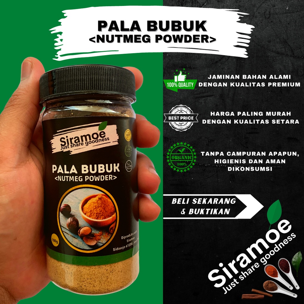 

Siramoe - Pala Bubuk Halus 100 gr Ground Nutmeg Powder Murni Tanpa Campuran Kualitas Super Premium Herbal Jurus Sehat Rasulullah Jsr Bumbu Masak Dapur Asli 100% Rasa Rempah Nusantara