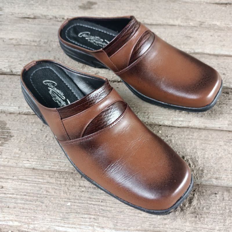 sepatu sandal kulit asli 03 coklat murah nyaman dipakai sol enggak licin