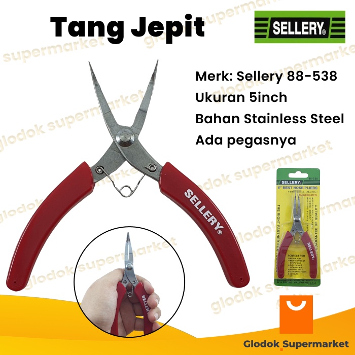 Tang Jepit Lancip Lengkung Bergerigi 5inch Sellery Bent Nose Plier 5inch 88-538