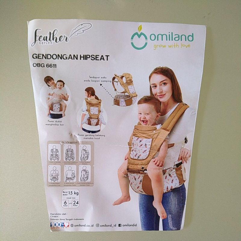 Gendongan depan Hipseat  Omiland seri Alpaca / Feather