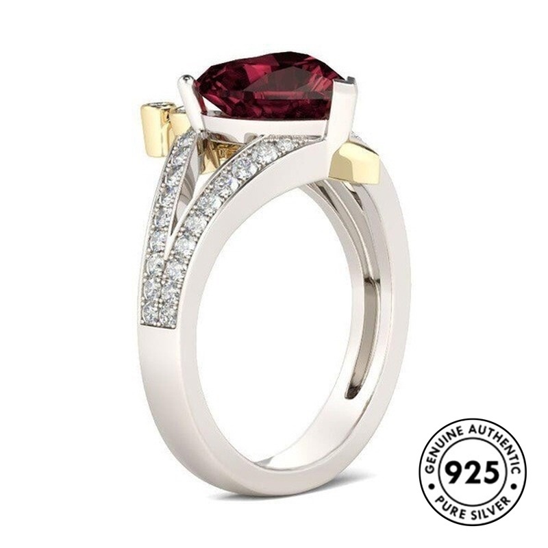 Cincin S925 Silver Ruby Bentuk Mahkota Hati