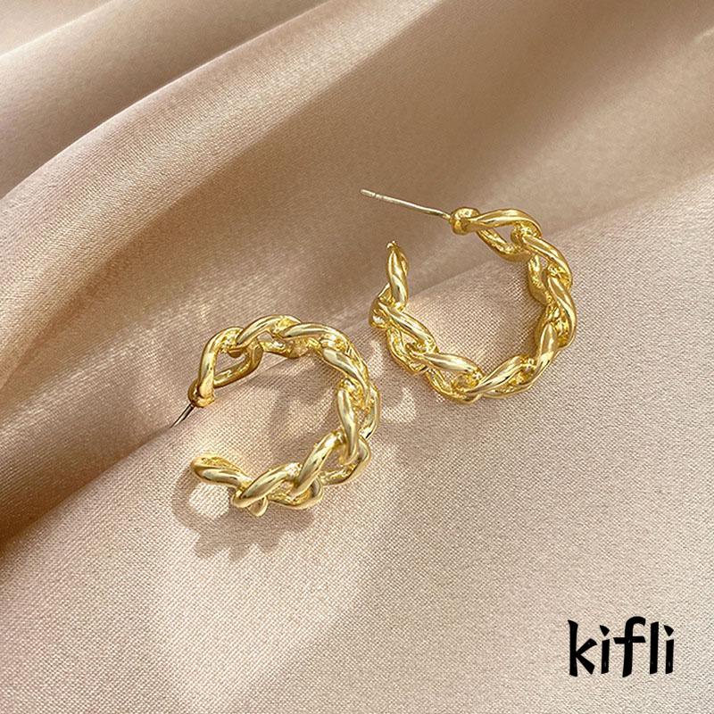 Anting Stud Model Rantai,Rongga Bahan Logam,Gaya Retro