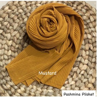 PASHMINA hijab CERUTY PLISKET FULL LIDI TANPA GARIS TENGAH jilbab pashmina plisket PLEATED SHAWL TERMURAH dan TERLARIS-Mustard