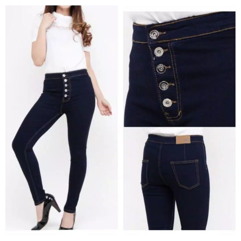 Celana Jeans HW Kancing 5  Boyfriend Wanita Lima Jeans